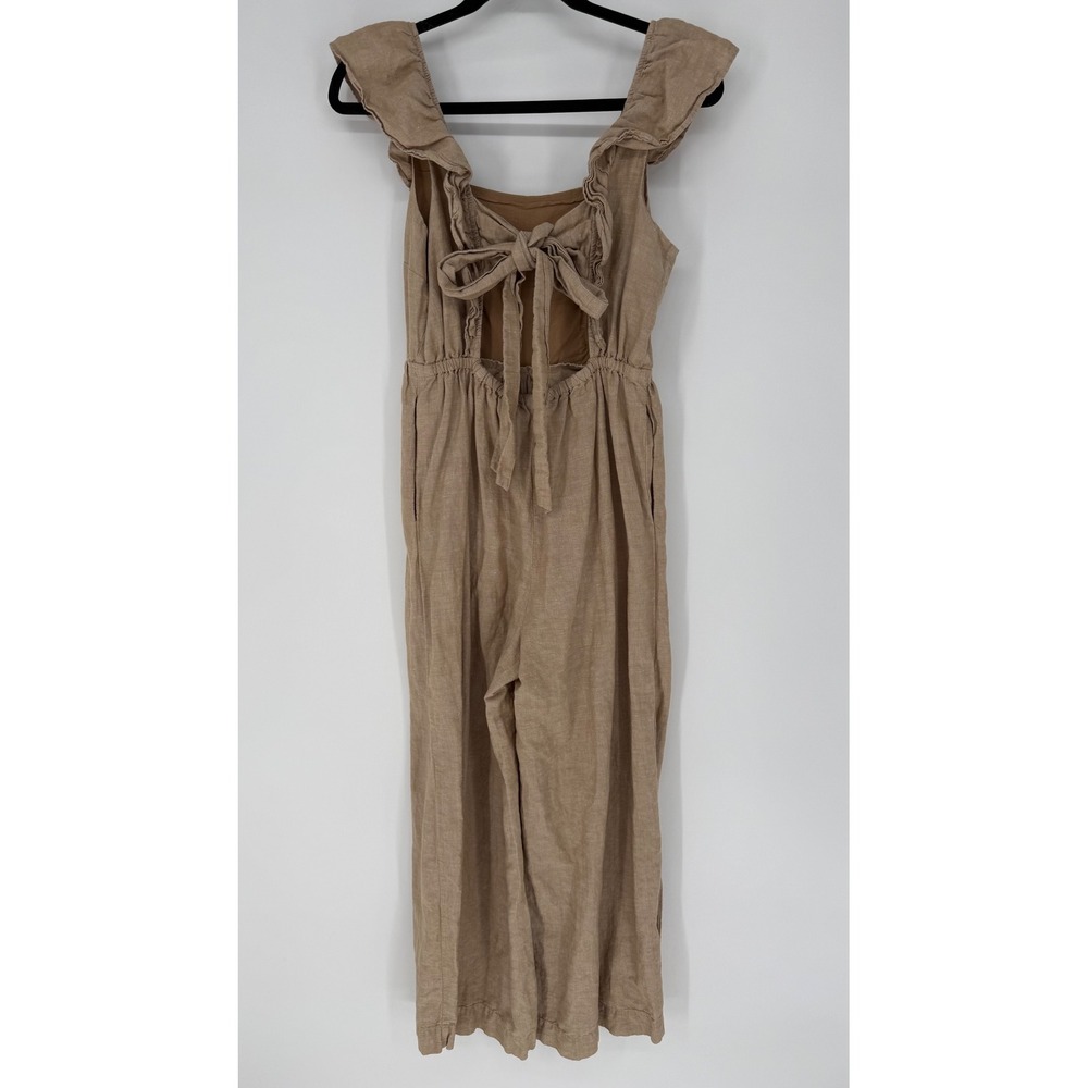 MADEWELL LINEN BLEND RUFFLE TIE-BACK JUMPSUIT SEED KHAKI SIZE 0 BEACH VACATION - Picture 9 of 9